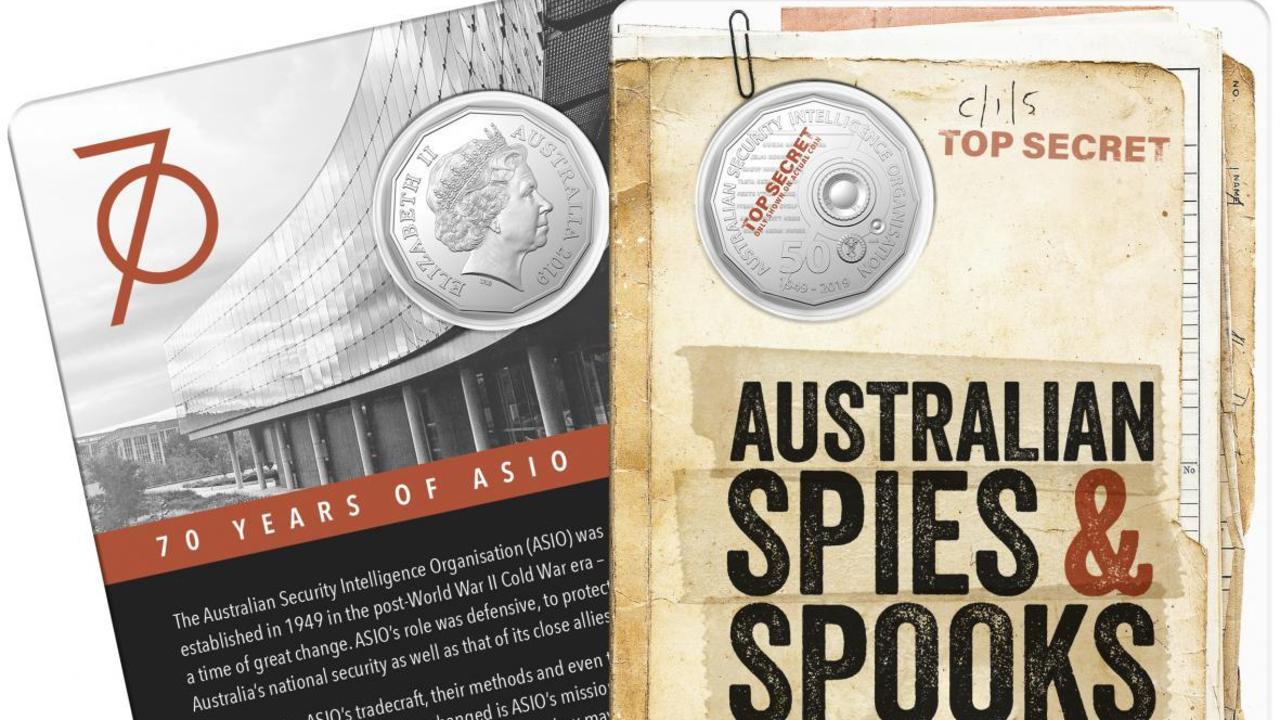 The "top secret" 50 cent coin commemorates the 70th anniversary of ASIO, Australia’s spy agency. Picture: Royal Australian Mint