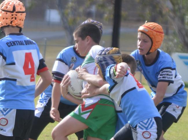 Prop Caden Frame in possession for Wynnum against Central Downs  on Thursday.