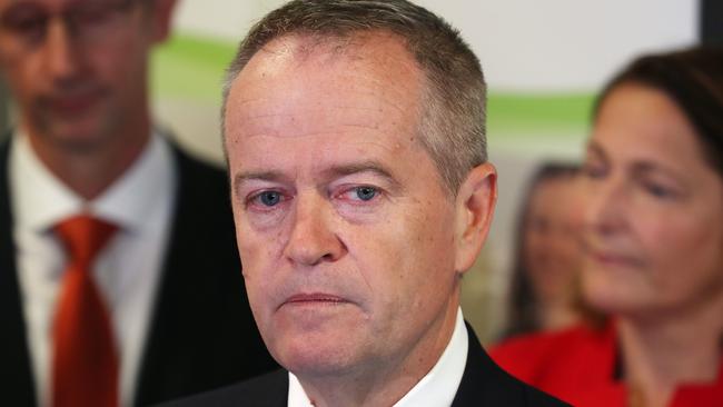 Labor leader Bill Shorten fights back tears during his press conference where he spoke about his mother, Ann. Picture: Liam Kidston