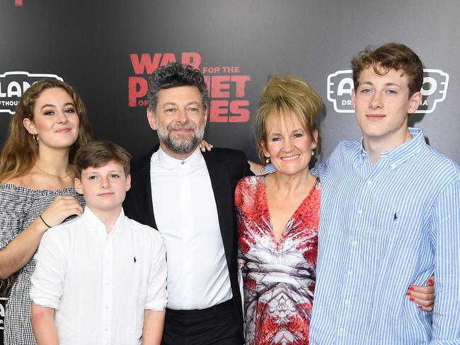 Andy Serkis and his family at the New York premiere of War for the Planet of The Apes. Picture: AFP/Angela Weiss