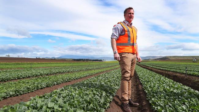 Premier Will Hodgman at Houston's Farm Forcett after a recent trade trip to Asia. Picture: NIKKI DAVIS-JONES