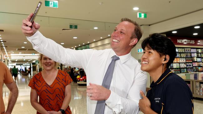 Queensland Premier Steven Miles doing a walk through the Canelands Shopping centre in Mackay. Picture: Adam Head