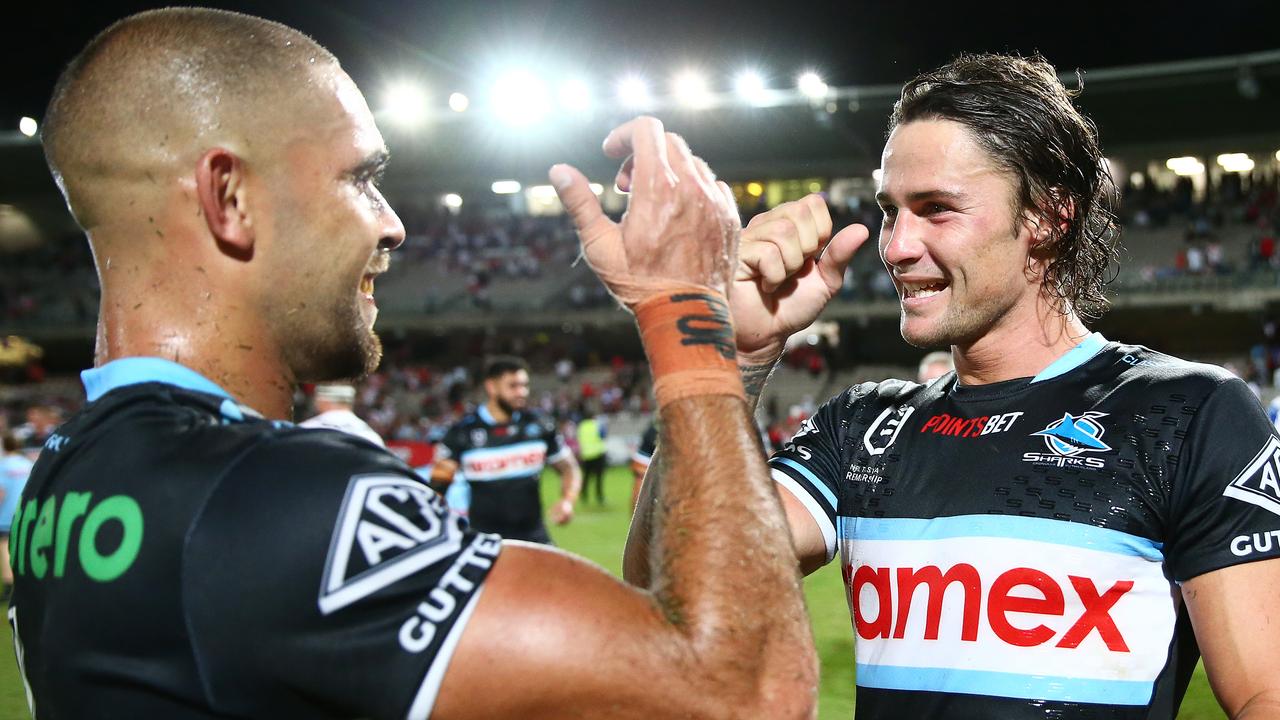 Nicho Hynes and the Sharks will start as hot favourites against a Bulldogs side which has been hit hard by injuries. Picture: NRL Photos