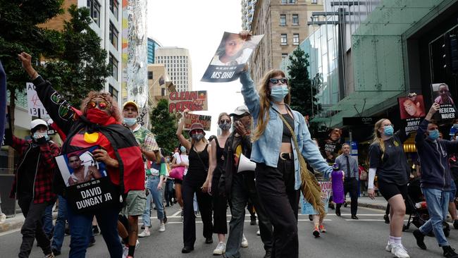 Activists in Brisbane for a Black Lives Matter rally. Picture: Attila Csaszar