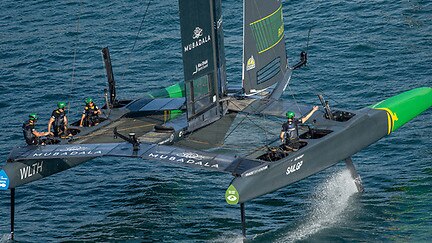 The Australian boat racing in the SailGP. Pictures: SailGP