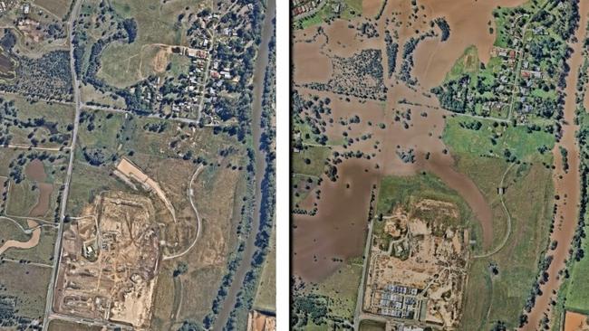 Logan Reserve with the usual water level, left; and the area in flood on the right. Picture: Cr Jacob Heremaia Facebook