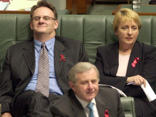 Macklin 2003, when she served as deputy leader to Simon Crean (centre). Mark Latham (left) would go on to become Labor’s next leader, albeit briefly. Picture: Ray Strange