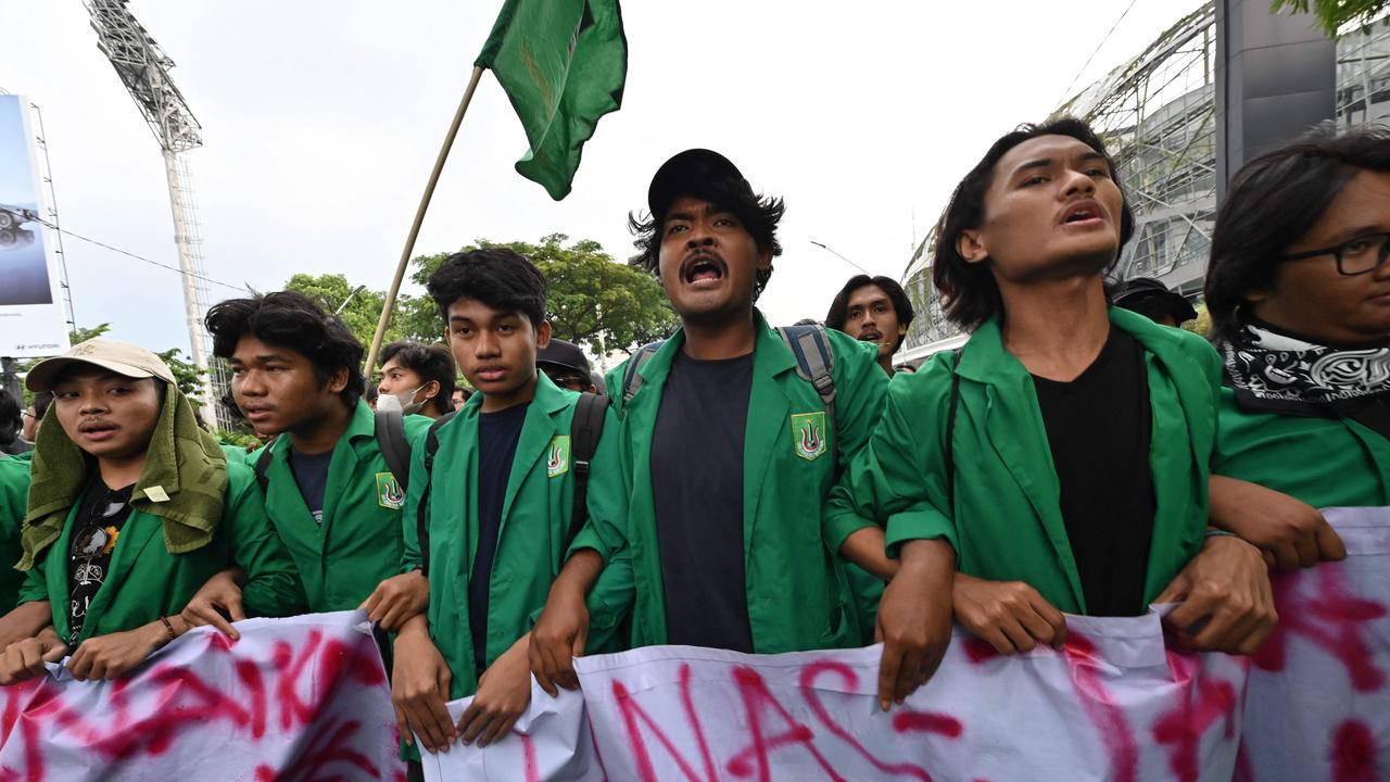 Students march during a protest against in Jakarta. Picture: ADEK BERRY / AFP