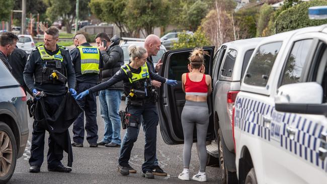 10-07-2023 Police car chase and arrest in Enrob Court, Grovedale. Picture: Brad Fleet