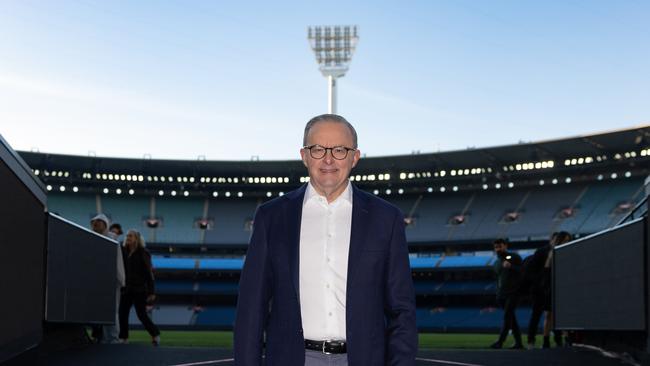 Anthony Albanese adopted Australian Rules terminology from the MCG to say he was the captain of a team not playing ‘full forward and centre forward’. Picture: Jason Edwards / NewsWire