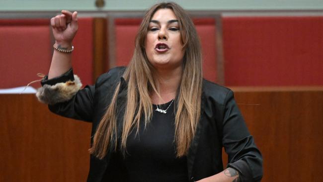 Independent senator Lidia Thorpe after a censure motion against her in the Senate chamber at Parliament House in Canberra on Monday. Picture: Mick Tsikas/AAP Image