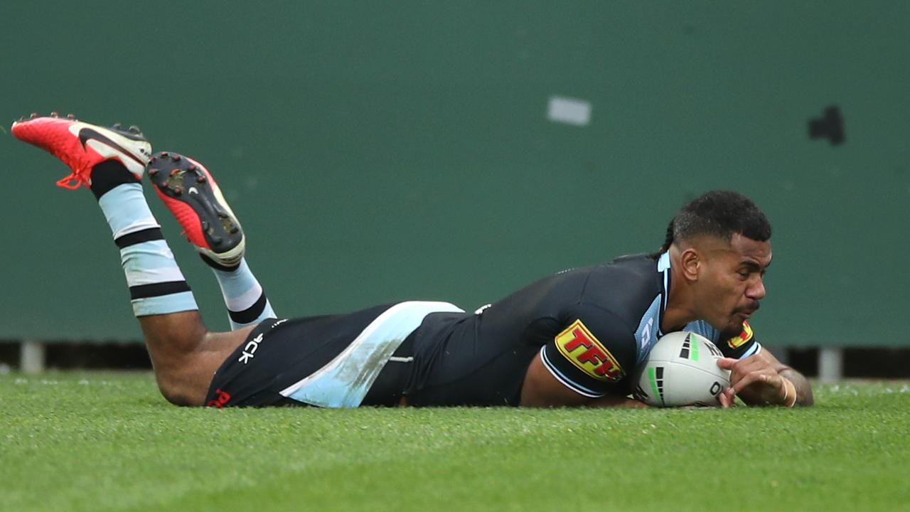 Sione Katoa scores one of his 13 tries this season. Picture: Mark Kolbe/Getty Images