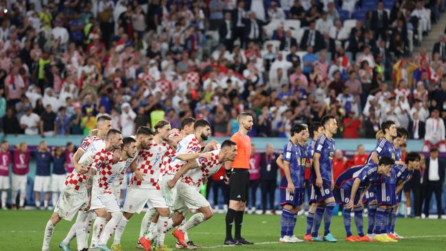 Croatia's players rush to celebrate winning their penalty shootout over Japan. Picture: AFP