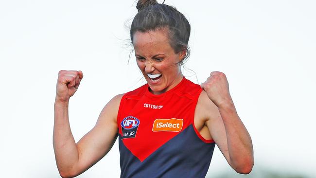 Daisy Pearce celebrates a Melbourne win last month. Picture: Scott Barbour/Getty Images