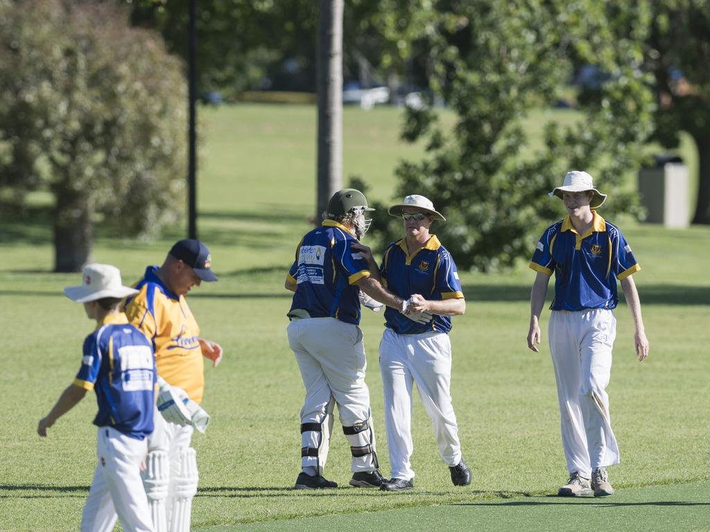 University Bush Chooks celebrate a dismissal in the match against Northern Brothers Diggers Gold in Toowoomba Cricket C Grade One Day semi final at Godsall St East oval, Saturday, December 9, 2023. Picture: Kevin Farmer