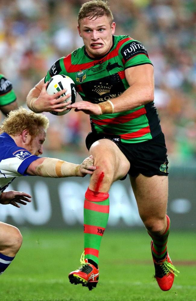 George Burgess busts a tackle and scores a try during the 2014 NRL Grand Final. Picture Gregg Porteous