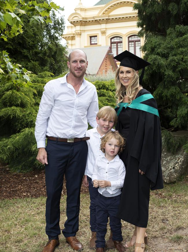 Joe, Rachelle, Archie 6 and Django Fish 3 at the UTAS Graduation at Launceston. PICTURE CHRIS KIDD