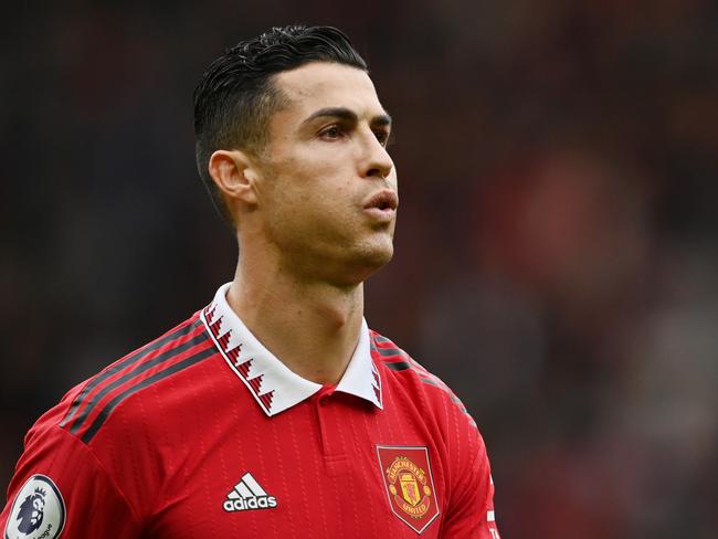 MANCHESTER, ENGLAND - OCTOBER 16: Cristiano Ronaldo of Manchester United reacts during the Premier League match between Manchester United and Newcastle United at Old Trafford on October 16, 2022 in Manchester, England. (Photo by Dan Mullan/Getty Images)