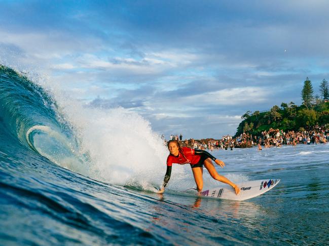 GOLD COAST, QUEENSLAND, AUSTRALIA - APRIL 27: Eight-time WSL Champion Stephanie Gilmore of Australia surfs in the Snapper World Champs Heat at the Bonsoy Gold Coast Pro on April 27, 2024 at Gold Coast, Queensland, Australia. (Photo by Andrew Shield/World Surf League)