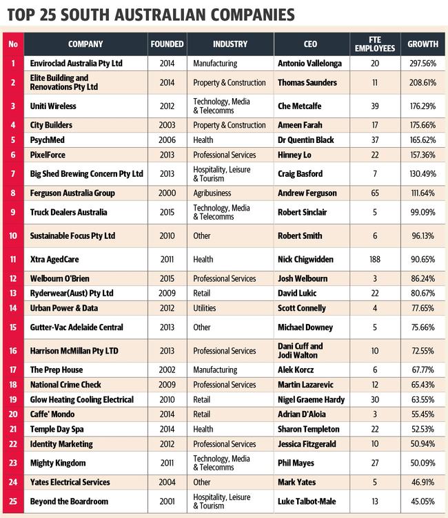 SA Fast Movers 2018. Table: Supplied by BDO SA