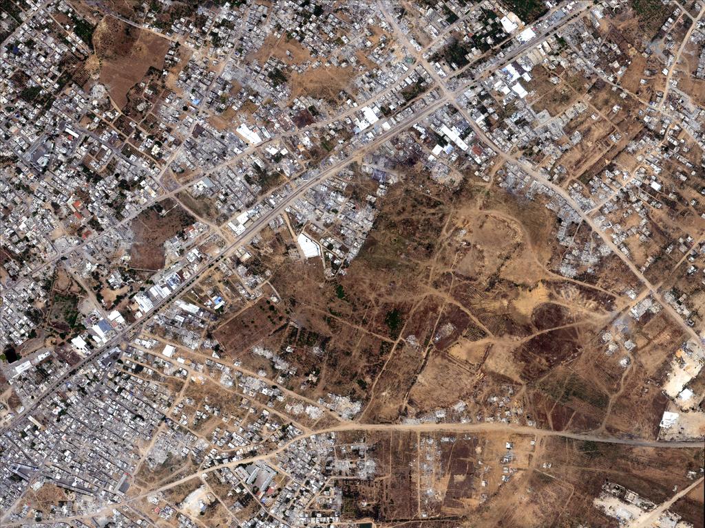 The Gaza War Cemetery and surrounding area in Gaza in a stellite image taken in July 2024. Picture: SkyWatch