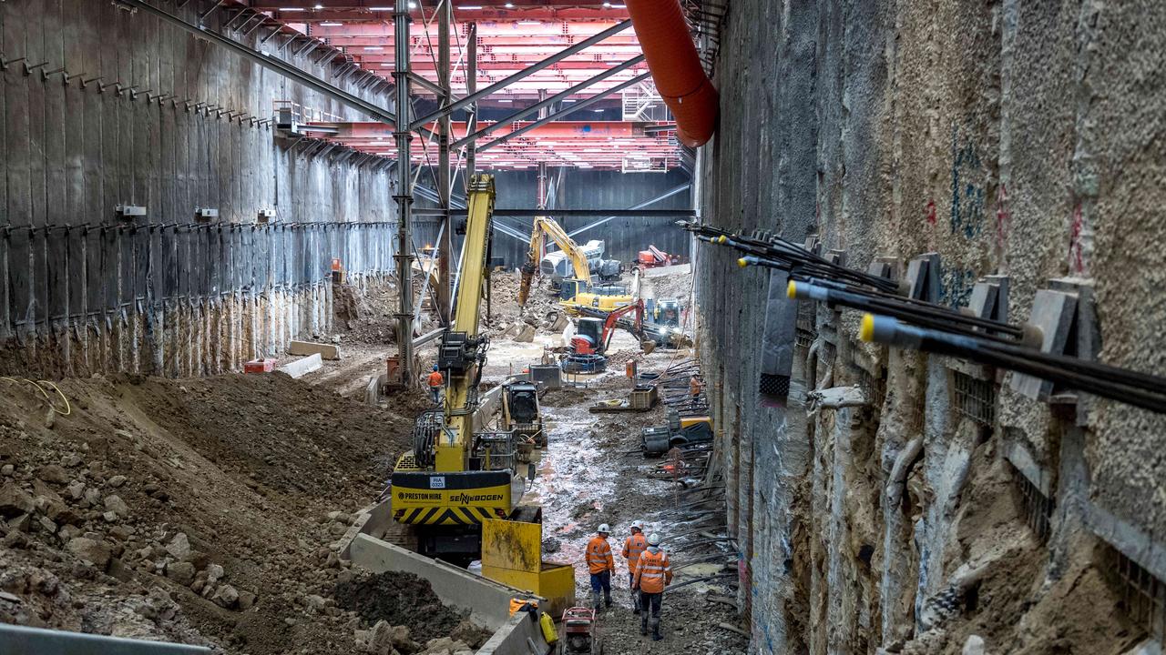 Work is under way on the Metro Tunnel in Grattan Street, Parkville. Picture: Jake Nowakowski