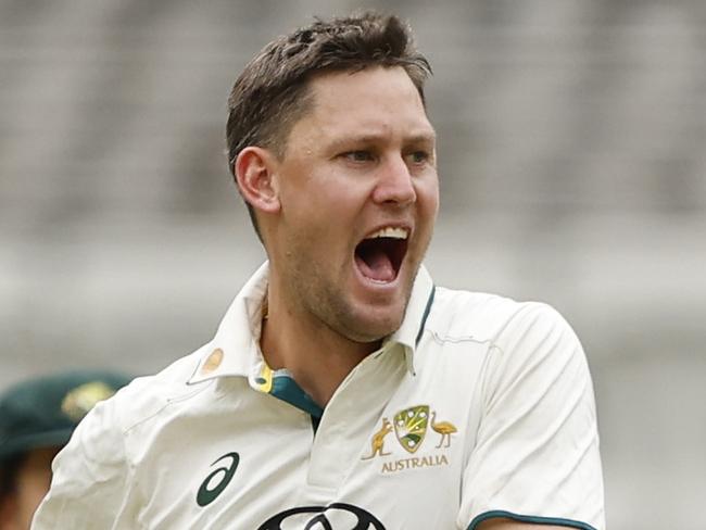 MELBOURNE, AUSTRALIA - NOVEMBER 09: Beau Webster of Australia A celebrates the wicket of Nitish Kumar Reddy of India A during the game between Australia A and India A at Melbourne Cricket Ground on November 09, 2024 in Melbourne, Australia. (Photo by Darrian Traynor/Getty Images)