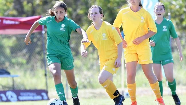 Football Queensland Community Cup carnival, Maroochydore. U13-14 girls, Sunshine Coast V Darling Downs. Picture: Patrick Woods.