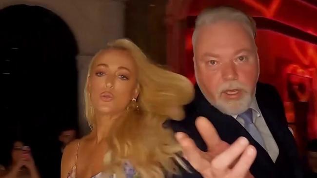 Kyle Sandilands dancing with radio co-host “Jackie O” during his wedding to Tegan Kynaston, at Swifts mansion. Picture: Instagram