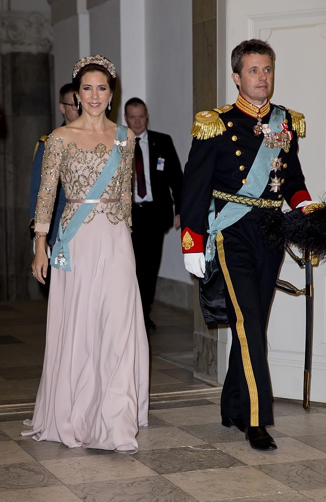 <p>Crown Princess Mary of Denmark and Crown Prince Frederik of Denmark attend a Gala Dinner at Christiansborg Palace on the eve of the 75th Birthday of Queen Margrethe of Denmark. Picture: Getty</p>