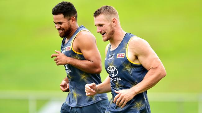 Esan Marsters and Coen Hess train together in Townsville. Picture: Alix Sweeney