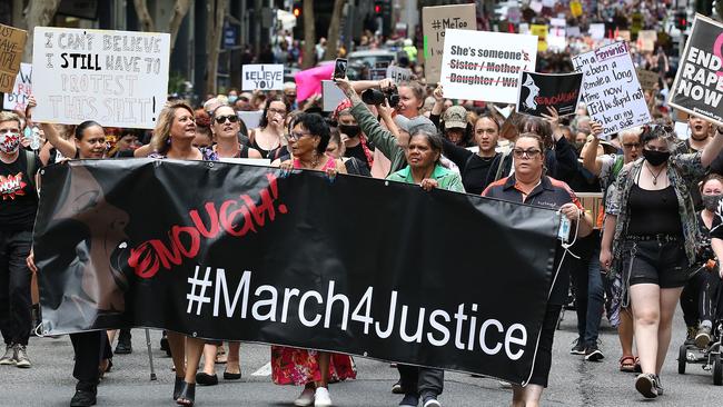 Protestors at the march in Brisbane. Picture: Jono Searle/Getty Images