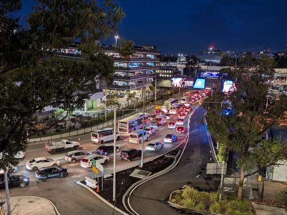 Massive queues have formed at Sydney Domestic Airport this morning due to road works in the area. Picture: Supplied