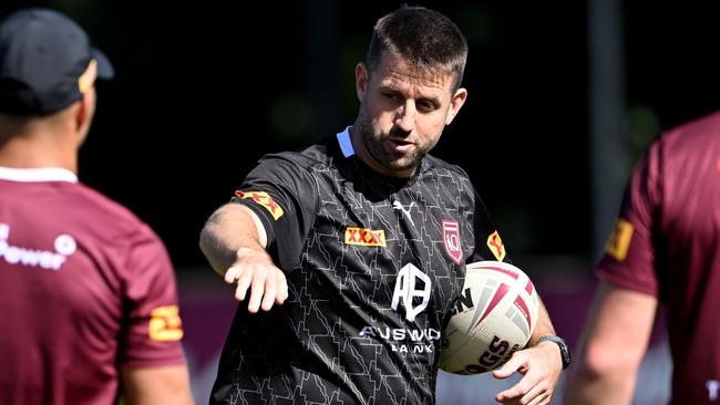 BRISBANE, AUSTRALIA - MAY 31: Assistant Coach Josh Hannay ttduring a Queensland Maroons State of Origin training session at the Clive Berghofer Field  on May 31, 2022 in Brisbane, Australia. (Photo by Bradley Kanaris/Getty Images)