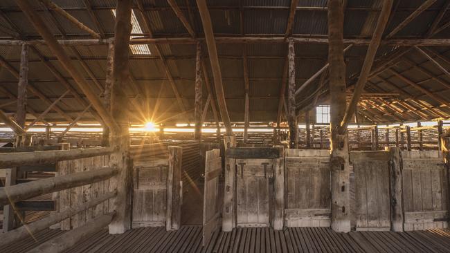 The historic Mungo Woolshed, built in 1869, where 30 shearers used to work at a time. Picture: Destination NSW