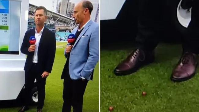 A number of grapes lay at his feet as he stared menacingly into the crowd. Picture: SKYSPORTS