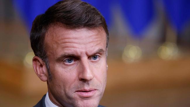 France's President Emmanuel Macron speaks to the press. Picture: AFP.