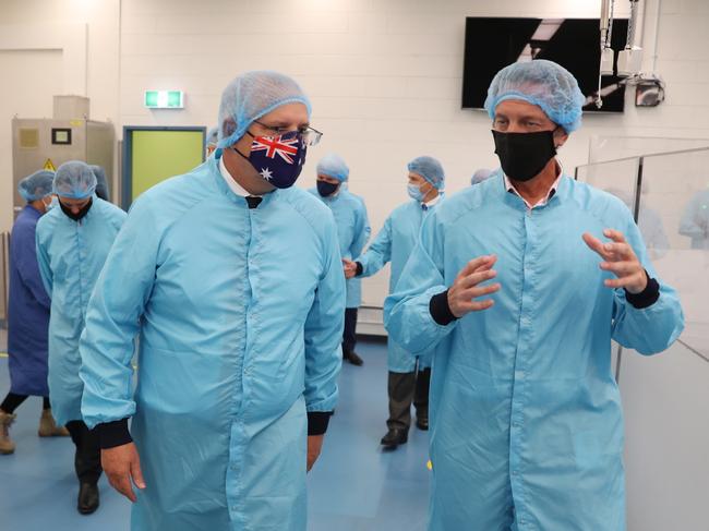 Prime Minister Scott Morrison visits the CSL plant making the AstraZeneca vaccine. Picture: Picture: Adam Taylor PMO Via NCA NewsWire