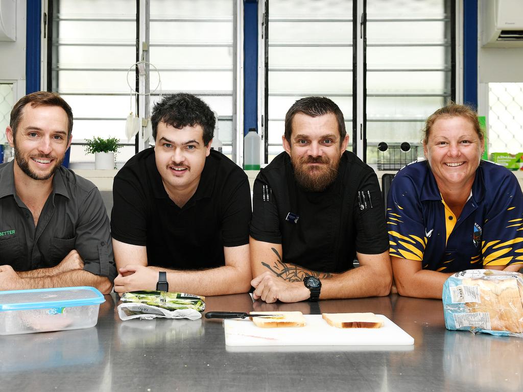 Ricky Esterquest, David Frewen-Lord, Matthew Haslberger and Belinda Power, the team behind the Kelso State School tuckshop. Picture: Shae Beplate.