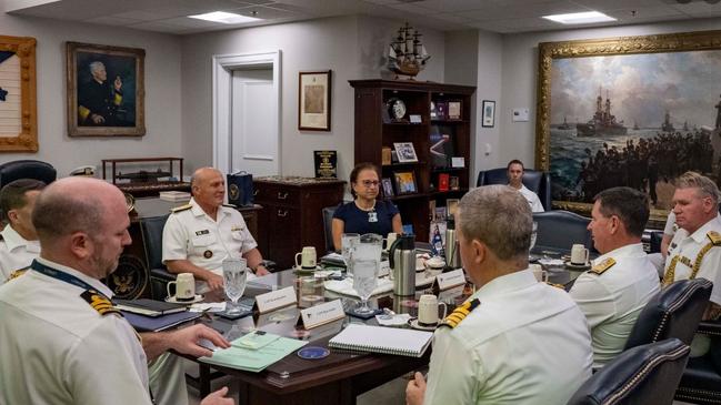 US Chief of Naval Operations Admiral Mike Gilday hosts Royal Australian Navy offers at the Pentagon on September 23. Picture: US Navy / Facebook