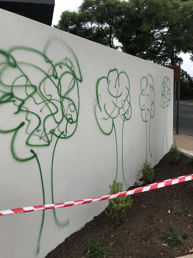 A vandalised wall at 25 Culross Ave, Myrtle Bank.