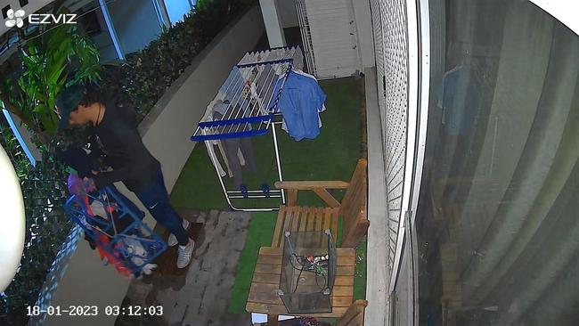 CCTV footage of a laundry thief breaking into a household in Cairns North and making away with their underwear. Picture: Facebook