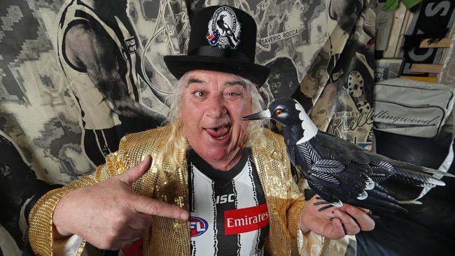 Collingwood fanatic Jeffrey ‘Joffa’ Corfe in his gold jacket at home. Picture: Alex Coppel