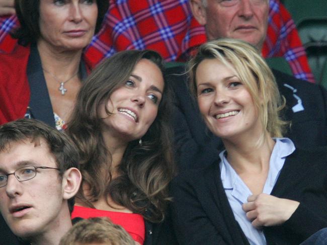 Before she was a royal, Kate Middleton (L) was seen at Wimbledon getting chummy with a female friend. Picture: Supplied