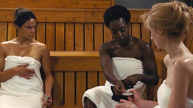 From left, Michelle Rodriguez, Viola Davis and Elizabeth Debicki. Picture: 20th Century Fox via AP