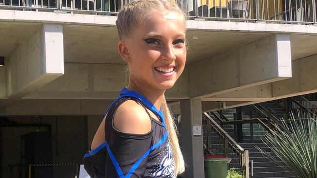 Sunshine Coast cheerleader Lila, 12, didn't get to perform at the Australian All Star Cheerleading Federation Cheer Battle after it was cancelled due to southeast Queensland's lockdown. Picture: Kyle Wisniewski.