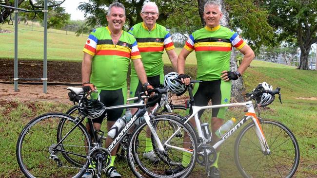 Andrew Brown, John Phelan and Marcus Taylor are among a group of nine local cyclists who will head off to a pilgrimage of war sites around Europe. Picture: Jann Houley