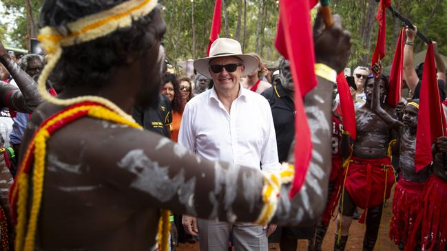 Prime Minister Anthony Albanese received a warm welcome at the 2024 Garma Festival of Traditional Cultures. Picture: Yothu Yindi Foundation/Leicolhn McKellar.