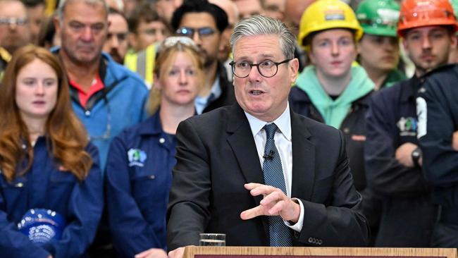 Keir Starmer delivers a speech during a visit to the BAE Systems’ Govan facility, in Glasgow. Picture: AFP.