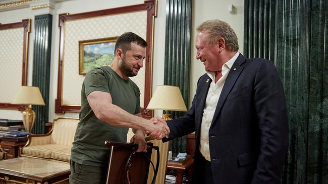 Ukraine President and Australian billionaire Andrew "Twiggy" Forrest have announced a USD$500 million investment in Ukrainian infrastructure to rebuild after the war. Picture: Supplied